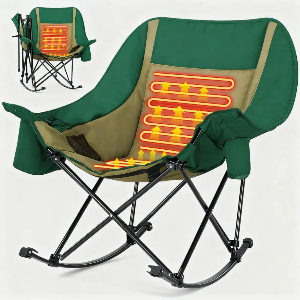🪑Ends Today : Free Camping Table| Heated Rocker, 400LBS Capacity, Padded High-Back for Ultimate Warmth