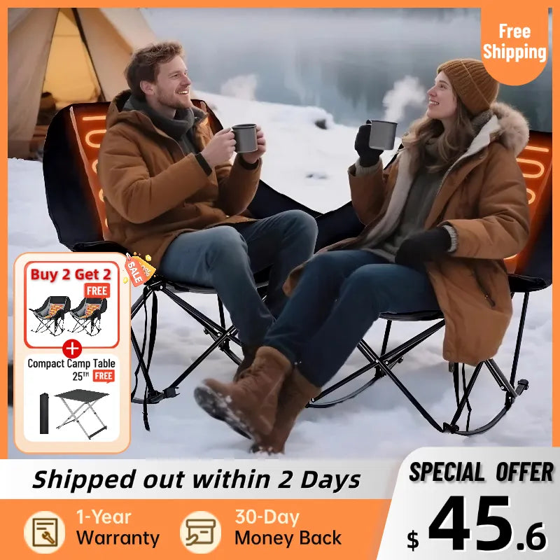 🪑Ends Today : Free Camping Table| Heated Rocker, 400LBS Capacity, Padded High-Back for Ultimate Warmth