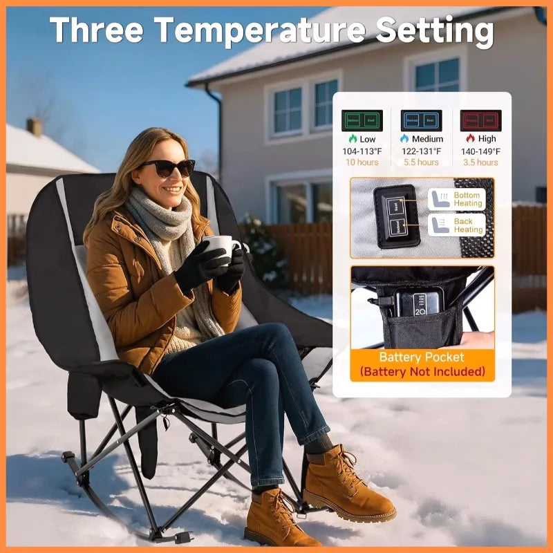 🪑Ends Today : Free Camping Table| Heated Rocker, 400LBS Capacity, Padded High-Back for Ultimate Warmth