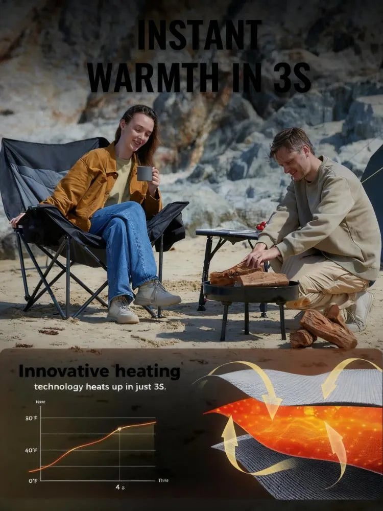 3-Second Heat-Up Camping Chair | 3 Heat Settings, 10Hrs Runtime, Your Portable Campfire