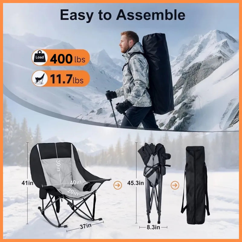 🪑Ends Today : Free Camping Table| Heated Rocker, 400LBS Capacity, Padded High-Back for Ultimate Warmth