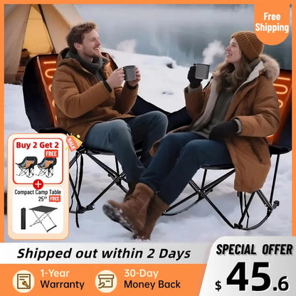 🪑Ends Today : Free Camping Table| Heated Rocker, 400LBS Capacity, Padded High-Back for Ultimate Warmth